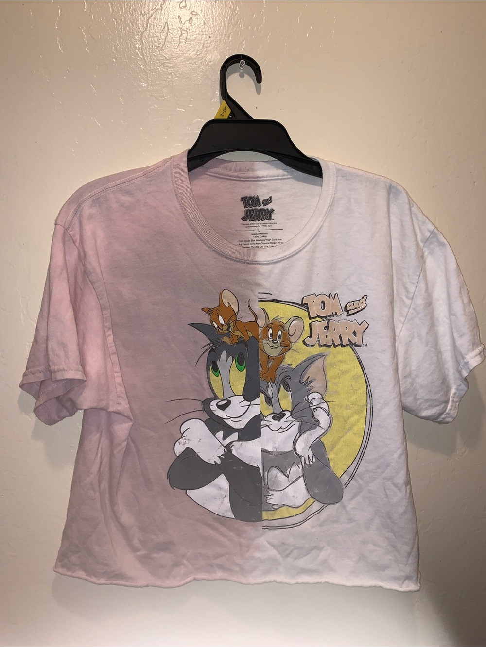 Tom and Jerry Pink and White Graphic Crop Tee